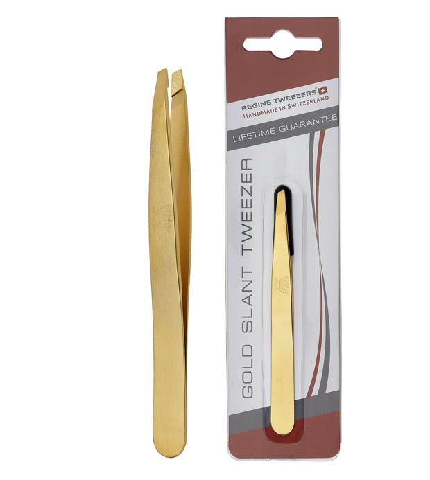 Gold Slant Tip Tweezer - Regine Tweezers