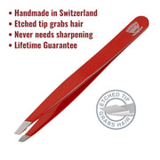 Red Slant Tip Tweezer - Regine Tweezers